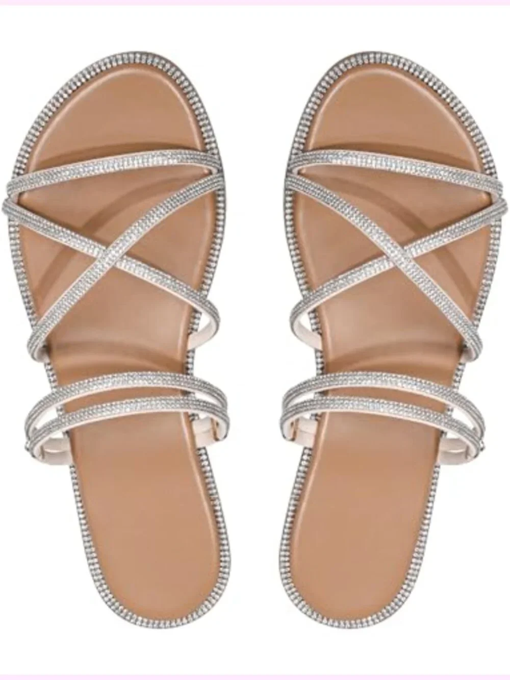Glitter Rhinestone Flat Criss Cross Strappy Sandals Slip On Open Toe Slippers
